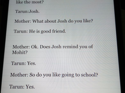 This was a conversation between mother and son about sarcasm when it came up while reading some book.