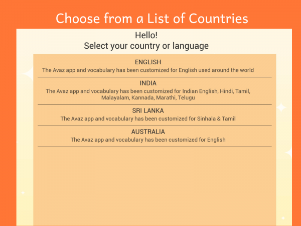 Select Your Country on AAC app AVaz